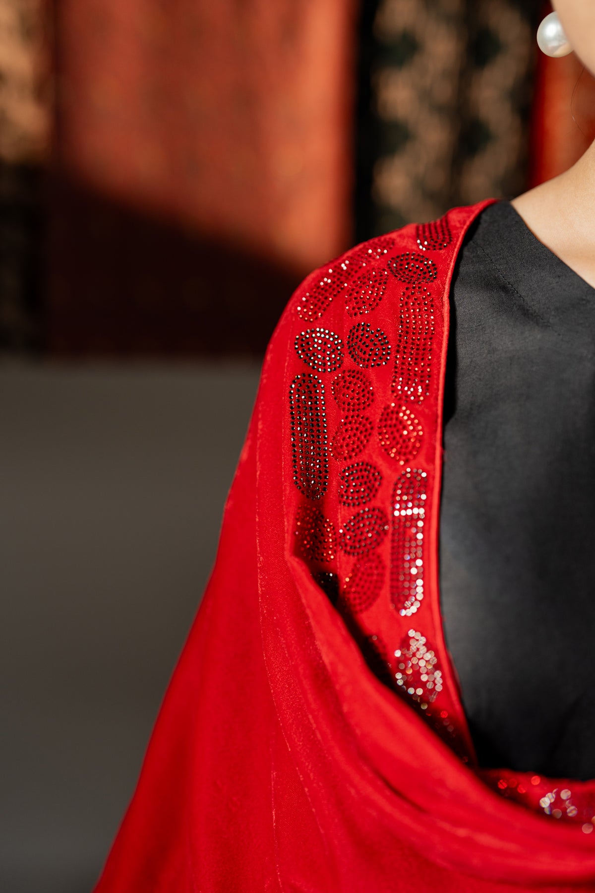 Liyana Bridal Velvet Shawl with Ornate Stonework Border