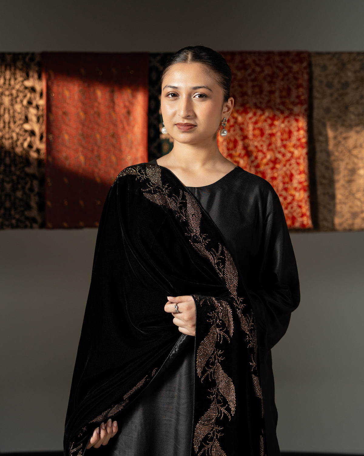 Rameen Bridal Velvet Shawl with Floral Stonework