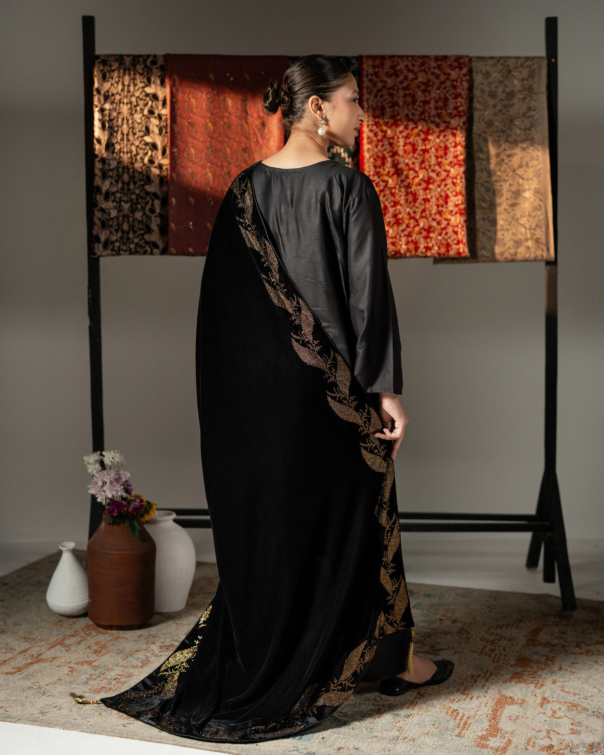 Rameen Bridal Velvet Shawl with Floral Stonework