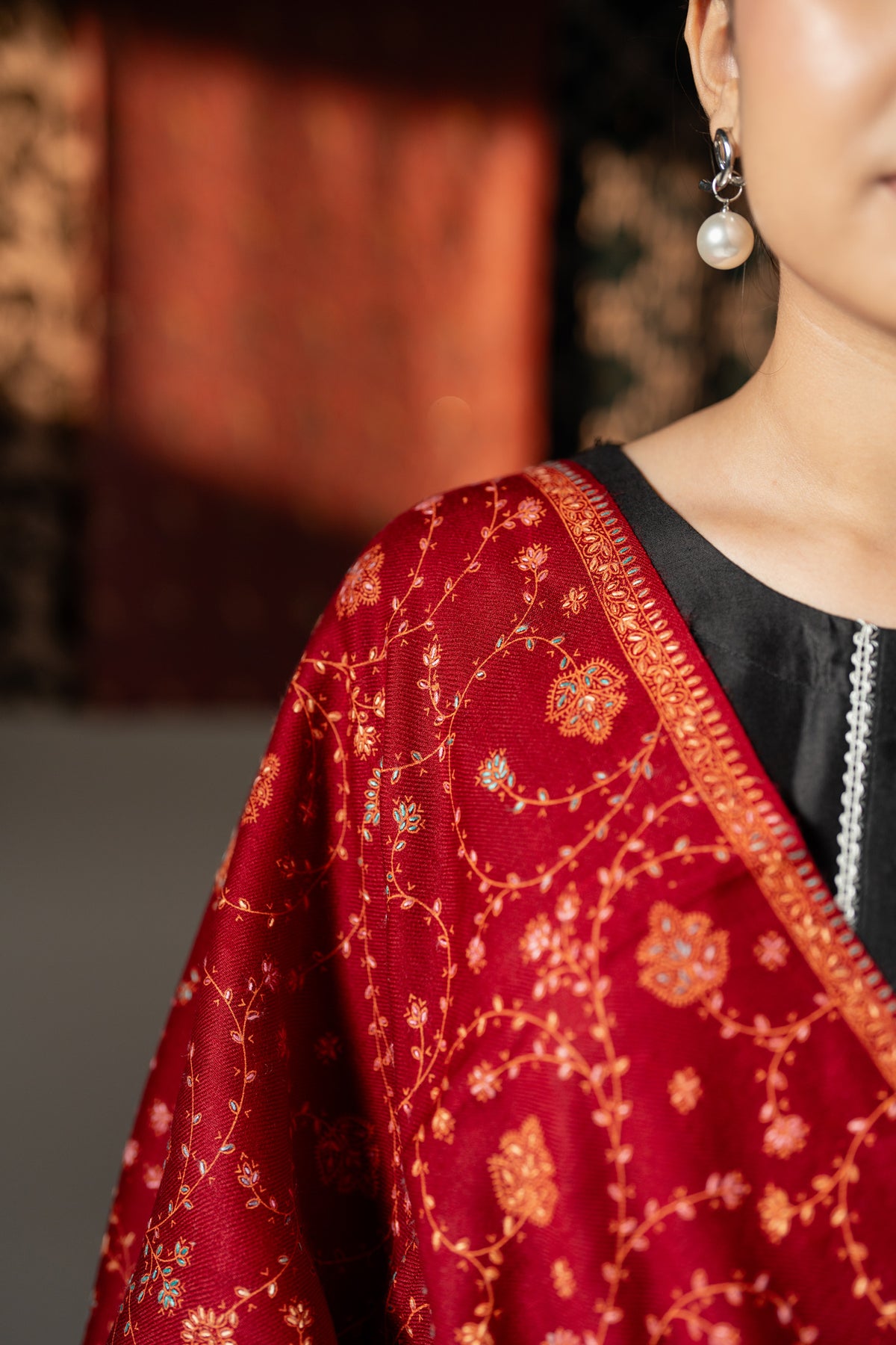 Nafees Handmade Sui Needle Work Jaal Pashmina Shawl