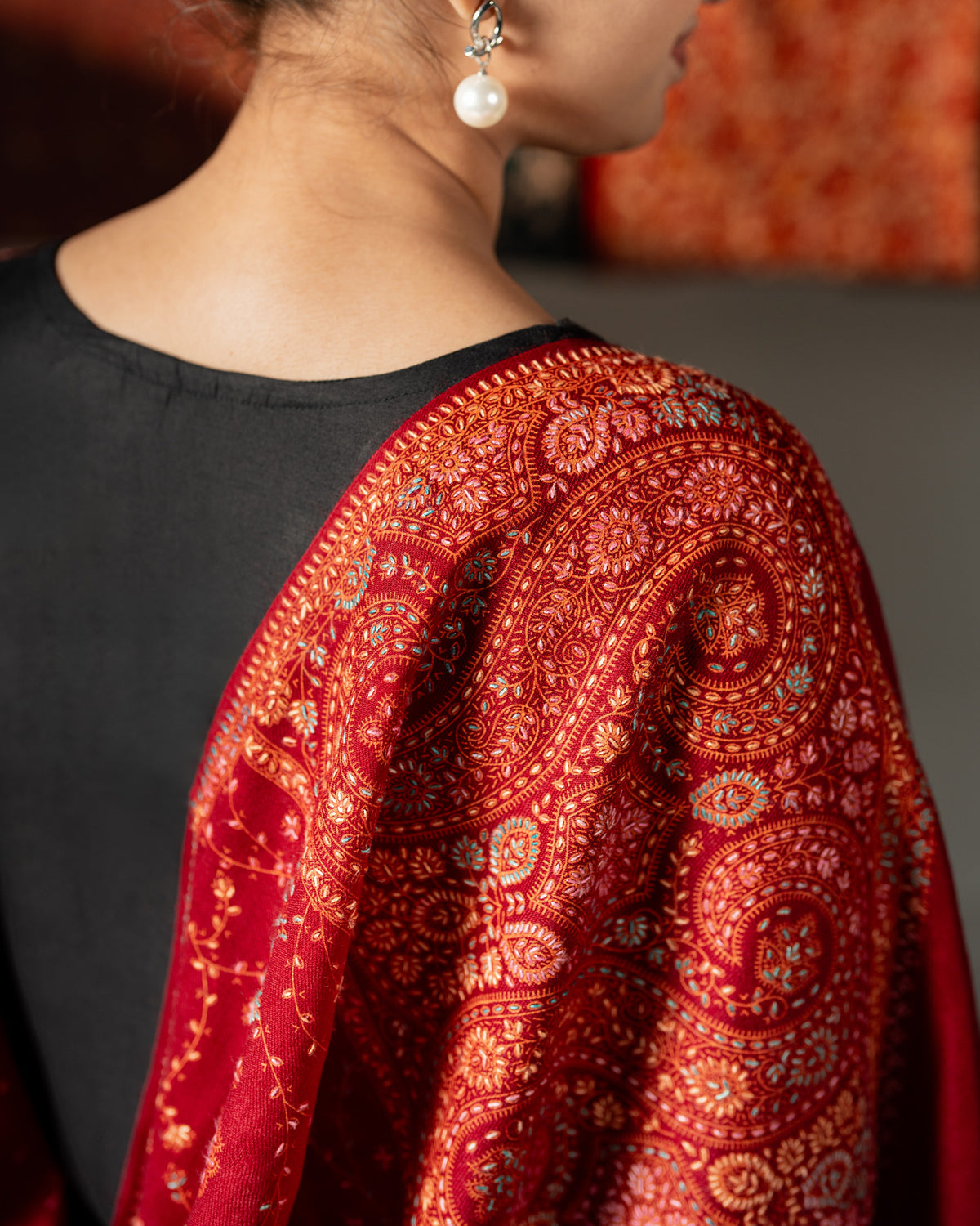 Nafees Handmade Sui Needle Work Jaal Pashmina Shawl